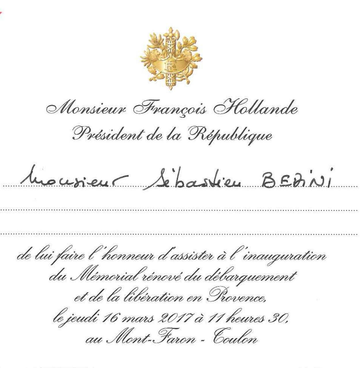 Invitation à l’inauguration du Mémorial du débarquement et de la libération en Provence