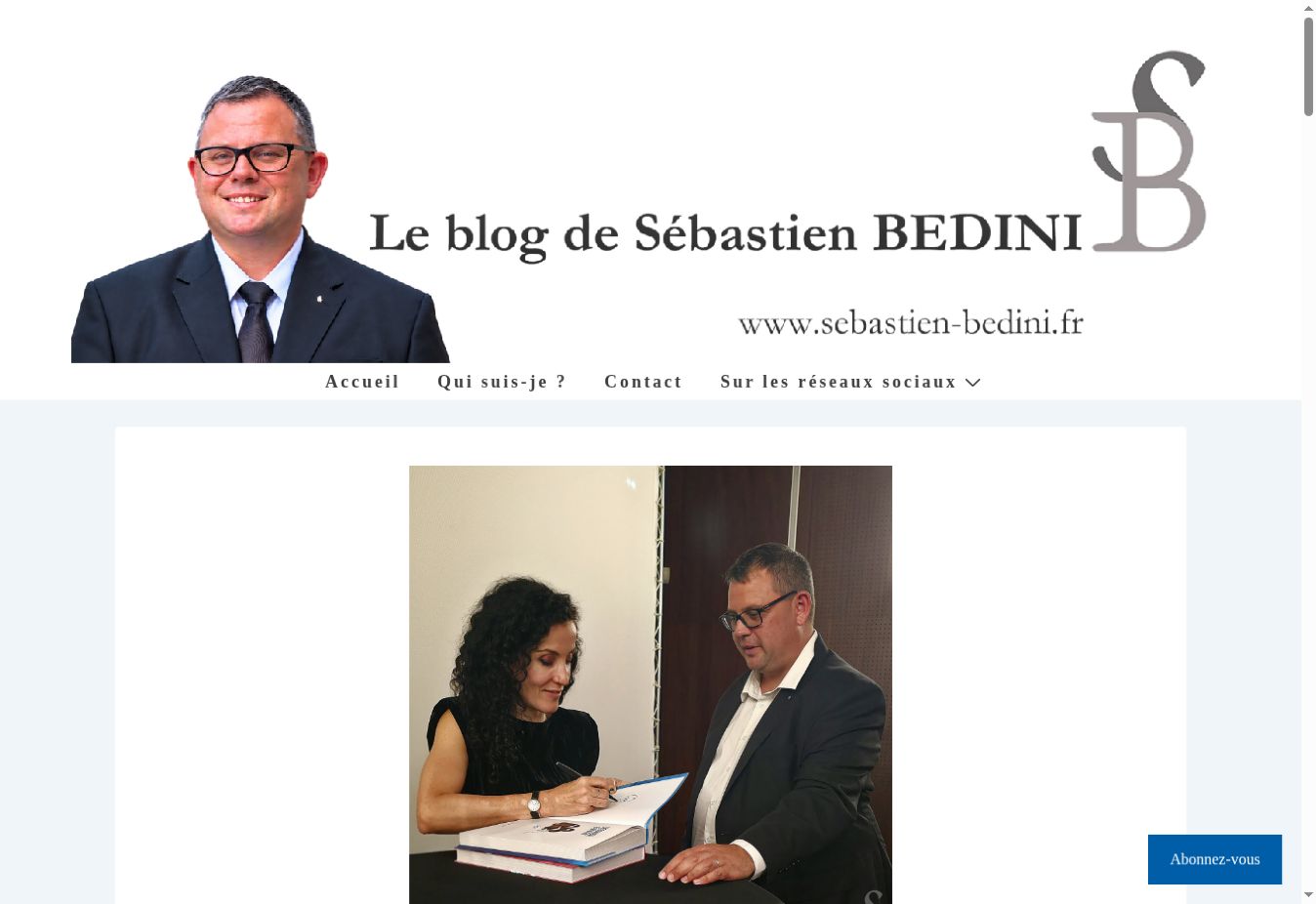Page d’accueil du Blog de Sébastien BEDINI, avec sa bannière et une photographie illustrant un article.